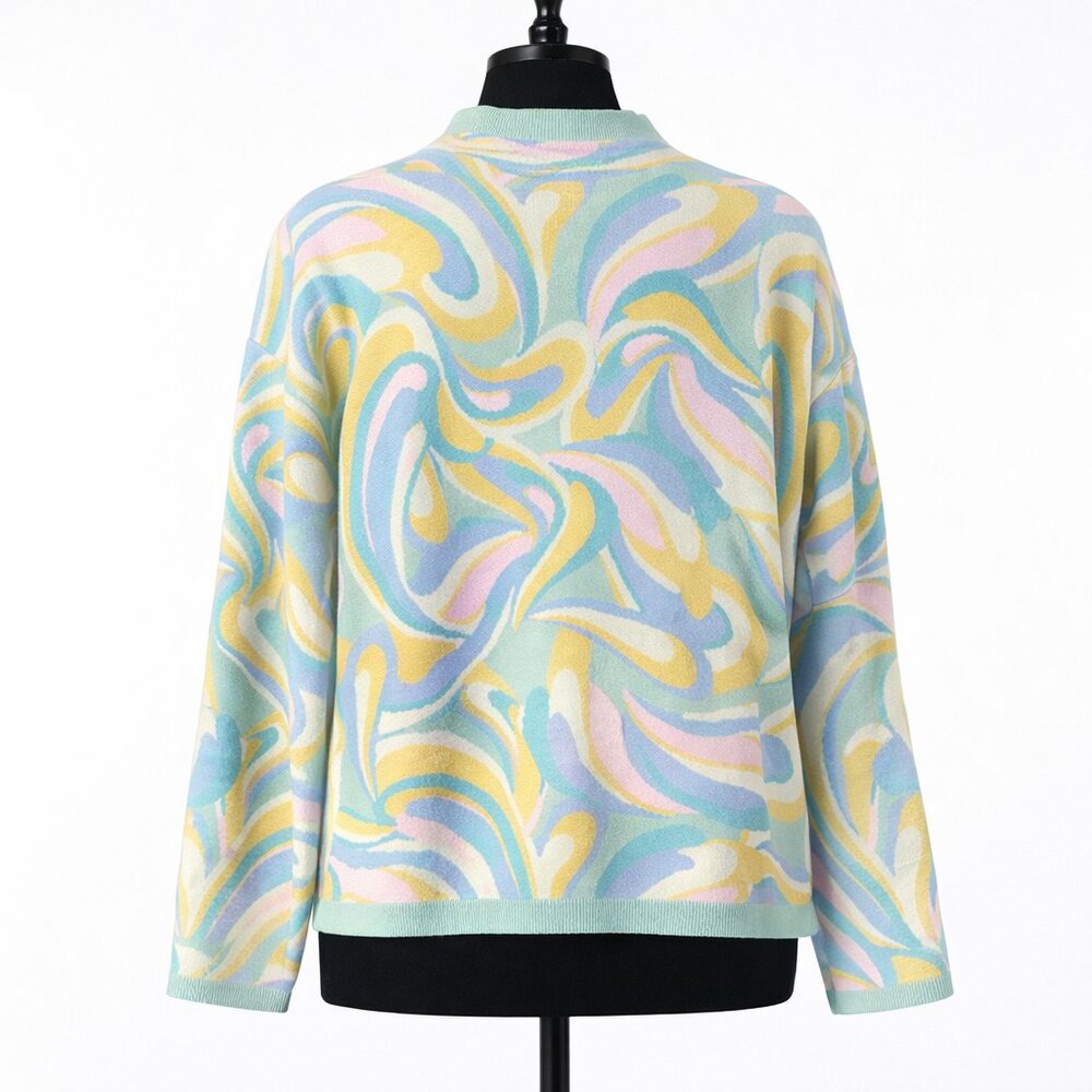 Maeve Anthropologie Carys Swirl Mock Neck Sweater Sky Blue Pastel M - Picture 3 of 6